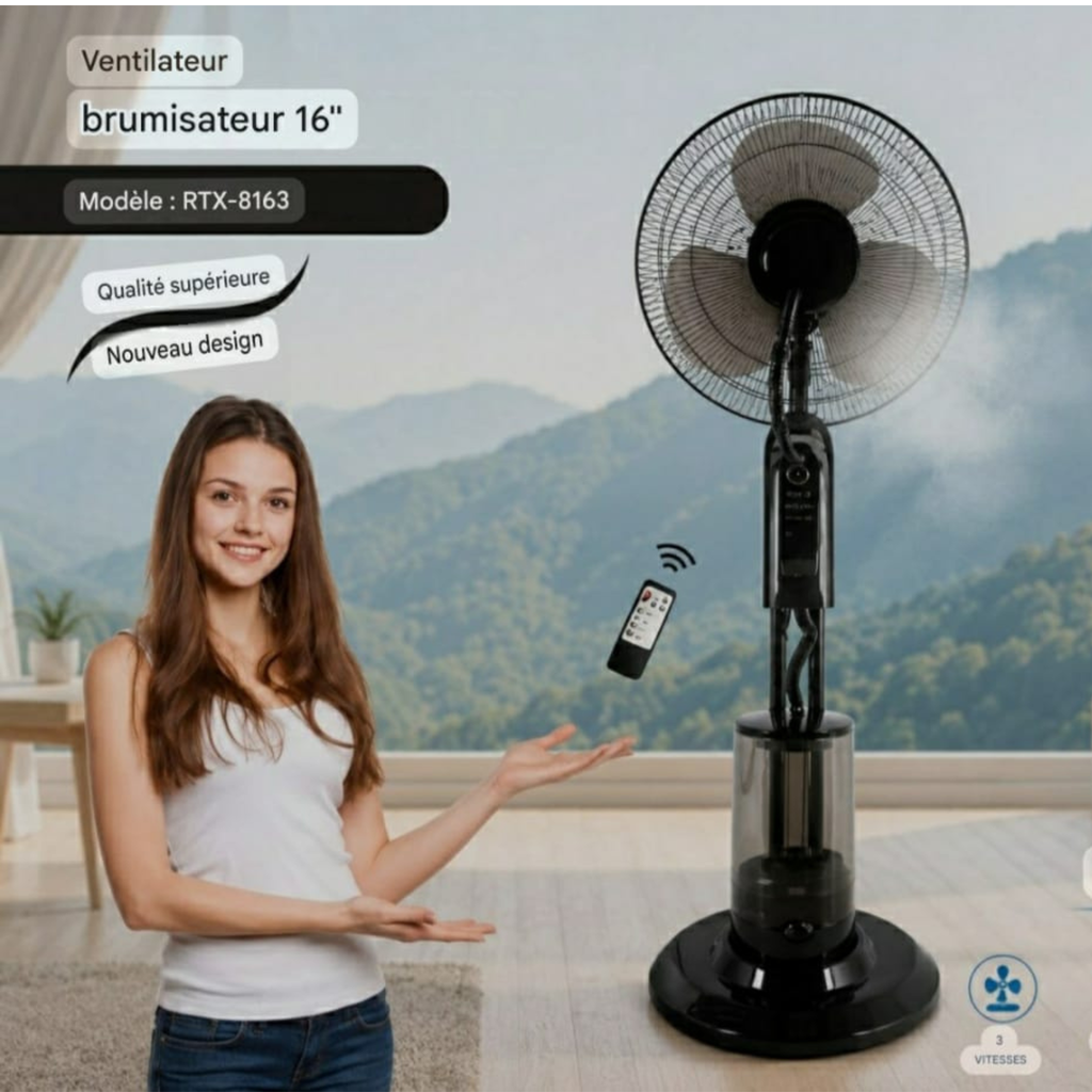 Ventilateur Brumisateur Haute Puissance 75W - Réservoir 3.2L, Télécommande et Minuterie 7.5h