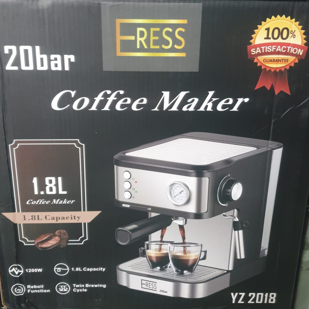 Machine à espresso 20 Bar – Inox brossé, chauffe-tasses, arrêt auto – Pour café & cappuccino maison
