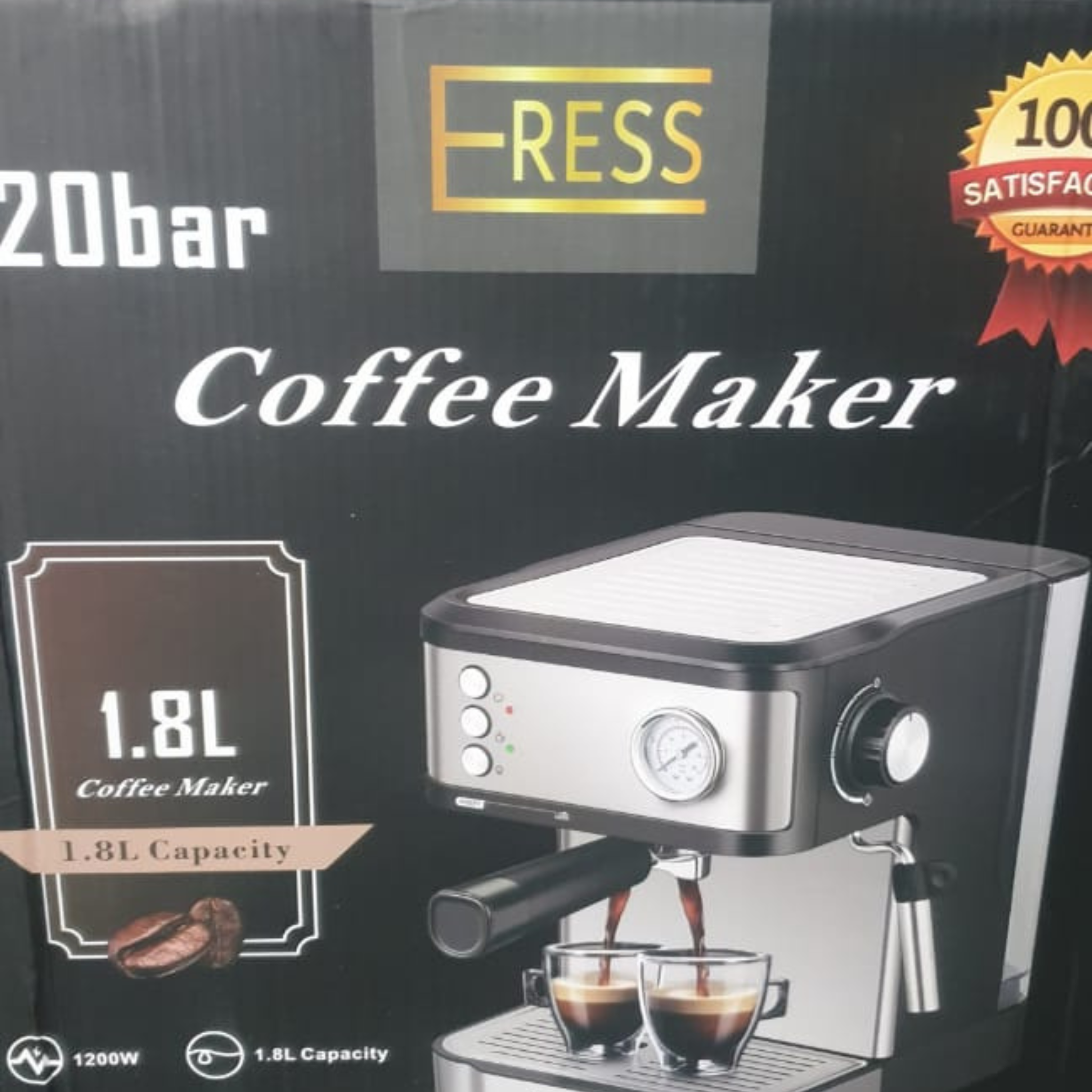 Machine à espresso 20 Bar – Inox brossé, chauffe-tasses, arrêt auto – Pour café & cappuccino maison