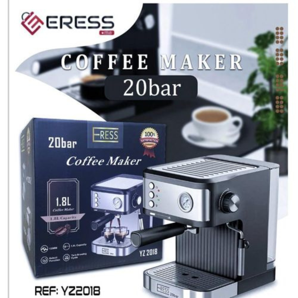Machine à espresso 20 Bar – Inox brossé, chauffe-tasses, arrêt auto – Pour café & cappuccino maison