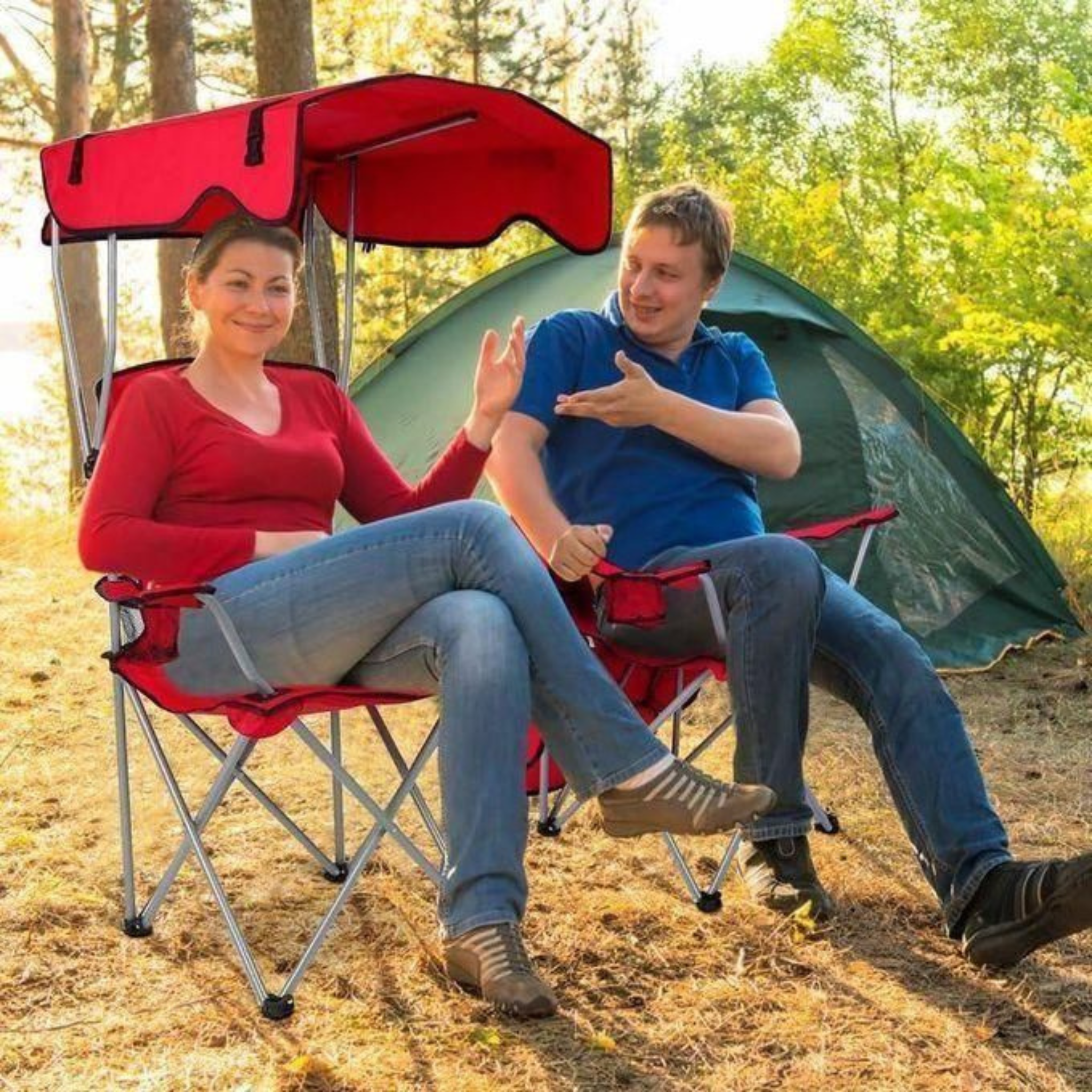 Chaise Pliante avec Parasol UPF 50+ | Confort Haut Dossier + Porte-Gobelet | 3 Coloris (Vert, Bleu, Rouge)