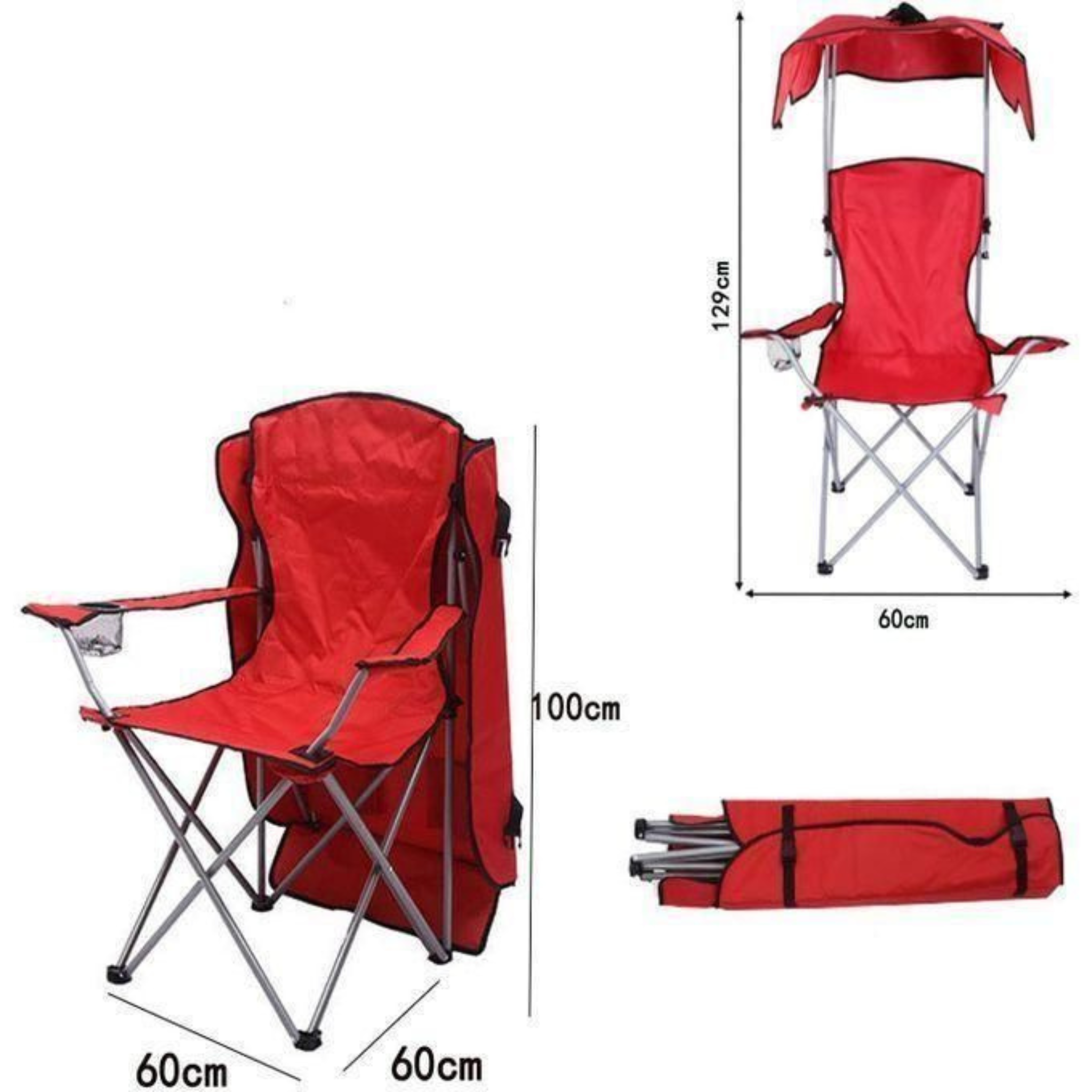 Chaise Pliante avec Parasol UPF 50+ | Confort Haut Dossier + Porte-Gobelet | 3 Coloris (Vert, Bleu, Rouge)