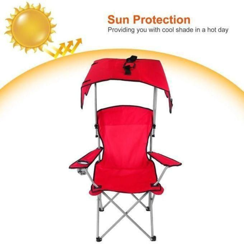Chaise Pliante avec Parasol UPF 50+ | Confort Haut Dossier + Porte-Gobelet | 3 Coloris (Vert, Bleu, Rouge)
