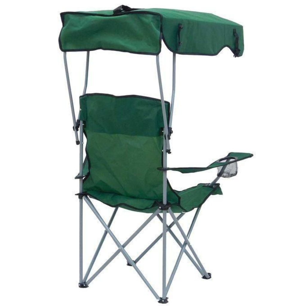 Chaise Pliante avec Parasol UPF 50+ | Confort Haut Dossier + Porte-Gobelet | 3 Coloris (Vert, Bleu, Rouge)