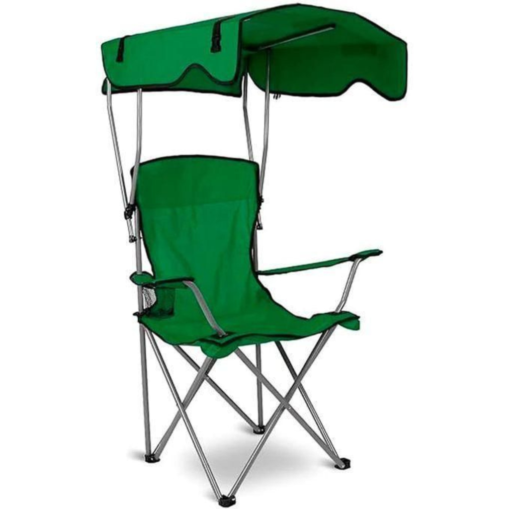 Chaise Pliante avec Parasol UPF 50+ | Confort Haut Dossier + Porte-Gobelet | 3 Coloris (Vert, Bleu, Rouge)