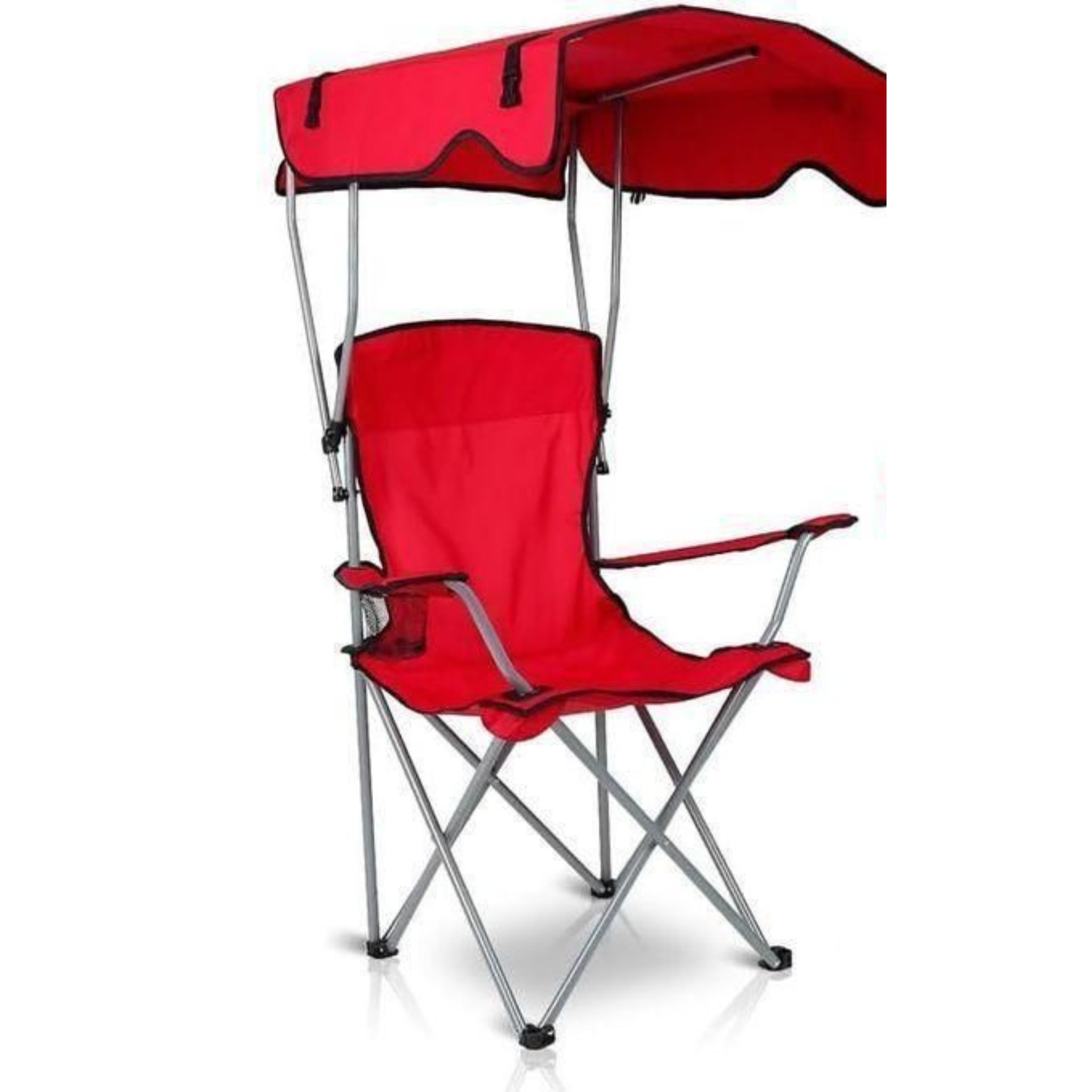 Chaise Pliante avec Parasol UPF 50+ | Confort Haut Dossier + Porte-Gobelet | 3 Coloris (Vert, Bleu, Rouge)
