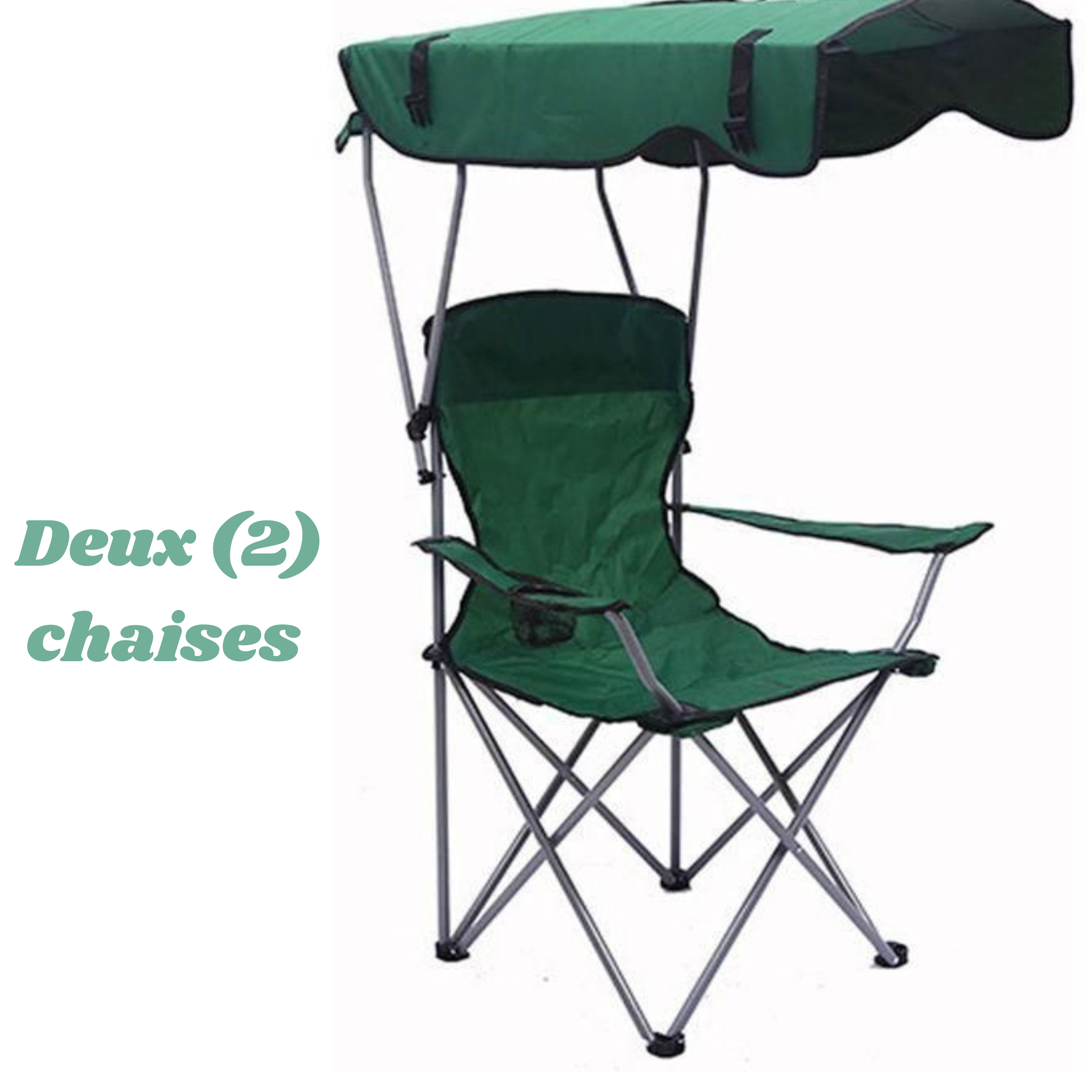 Chaise Pliante avec Parasol UPF 50+ | Confort Haut Dossier + Porte-Gobelet | 3 Coloris (Vert, Bleu, Rouge)