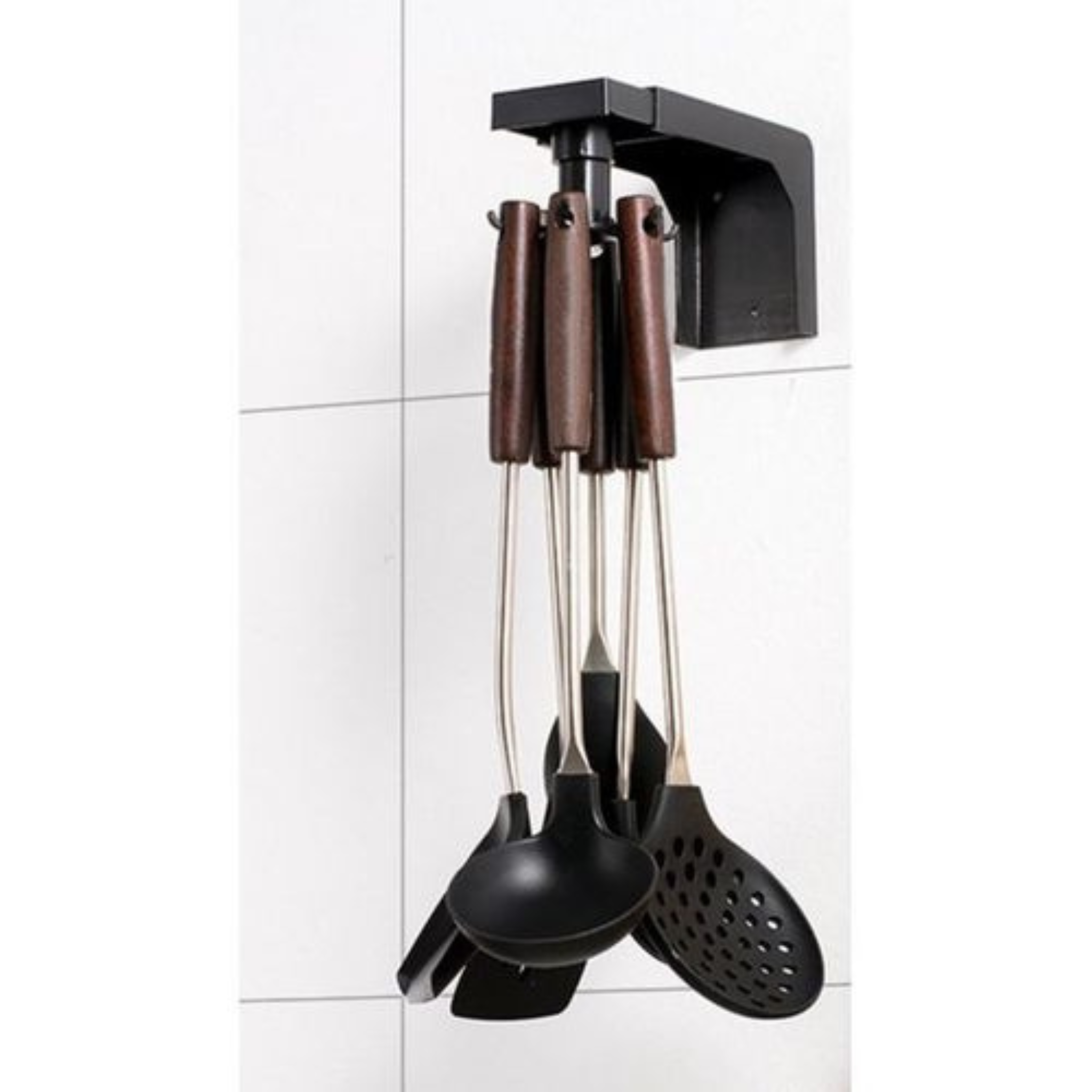 Crochet Rotatif Rétractable 6 Crochets – Organiser sans percer – Support Multifonction pour Cuisine, Salle de bain – Adhésif solide sans traces – Gain de place – 360° – Noir