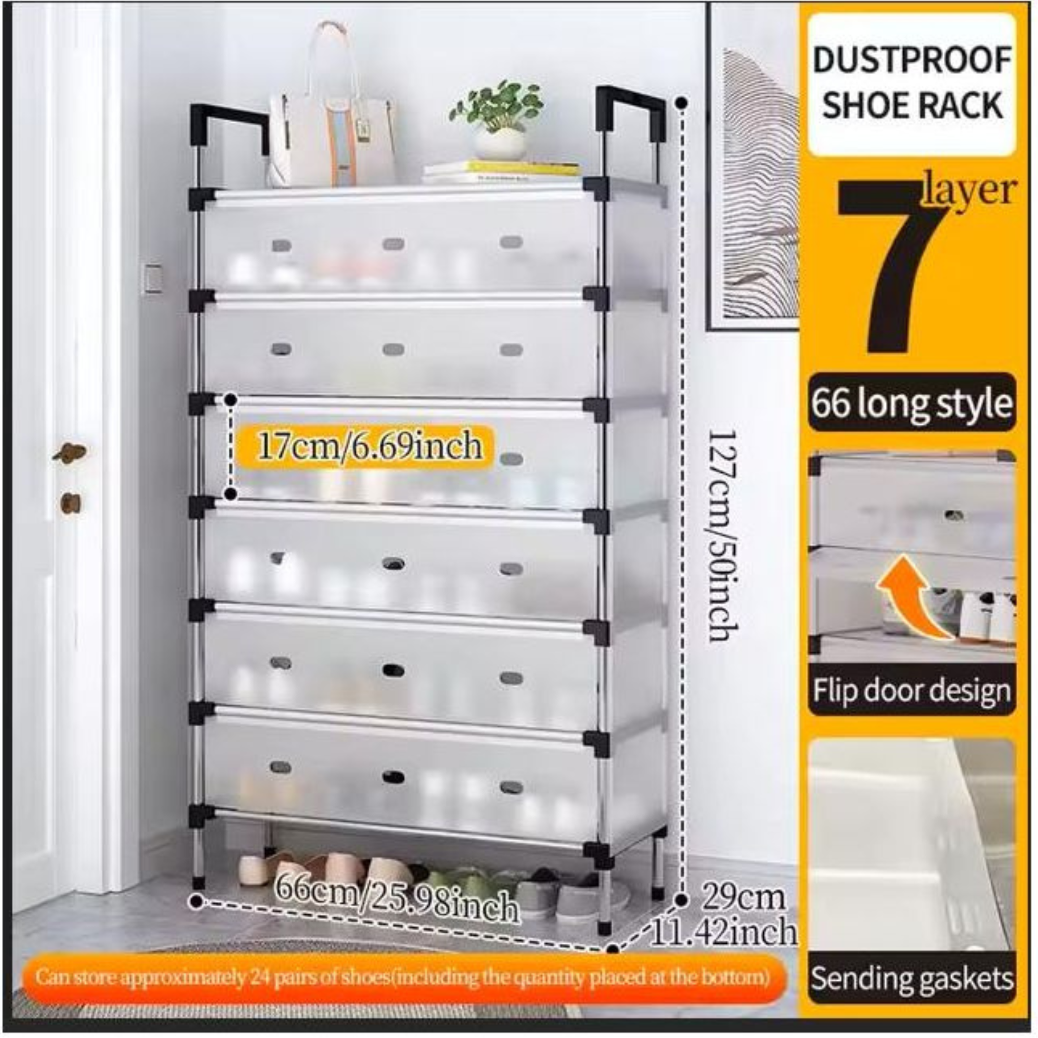 Armoire à chaussures 7 couches – Grande capacité, anti-poussière, pour maison & dortoir
