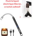 🔥📦 Pack « Allumez & rangez – Sans gaz, sans perceuse » *Briquet électrique rechargeable + Crochet rétractable 6 crochets – Domotique & rangement malin*
