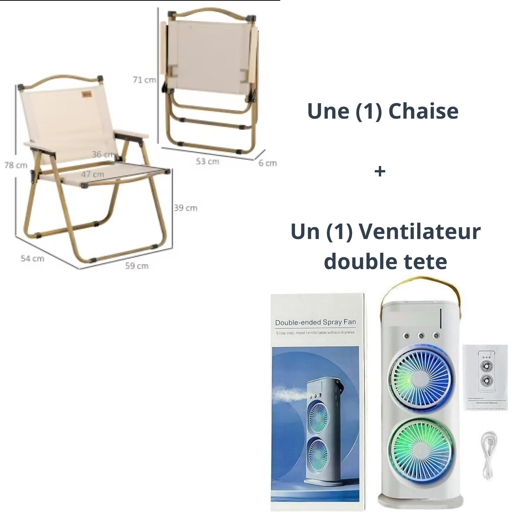 Pack Confort Outdoor – Chaise Pliable + Ventilateur Brumisateur