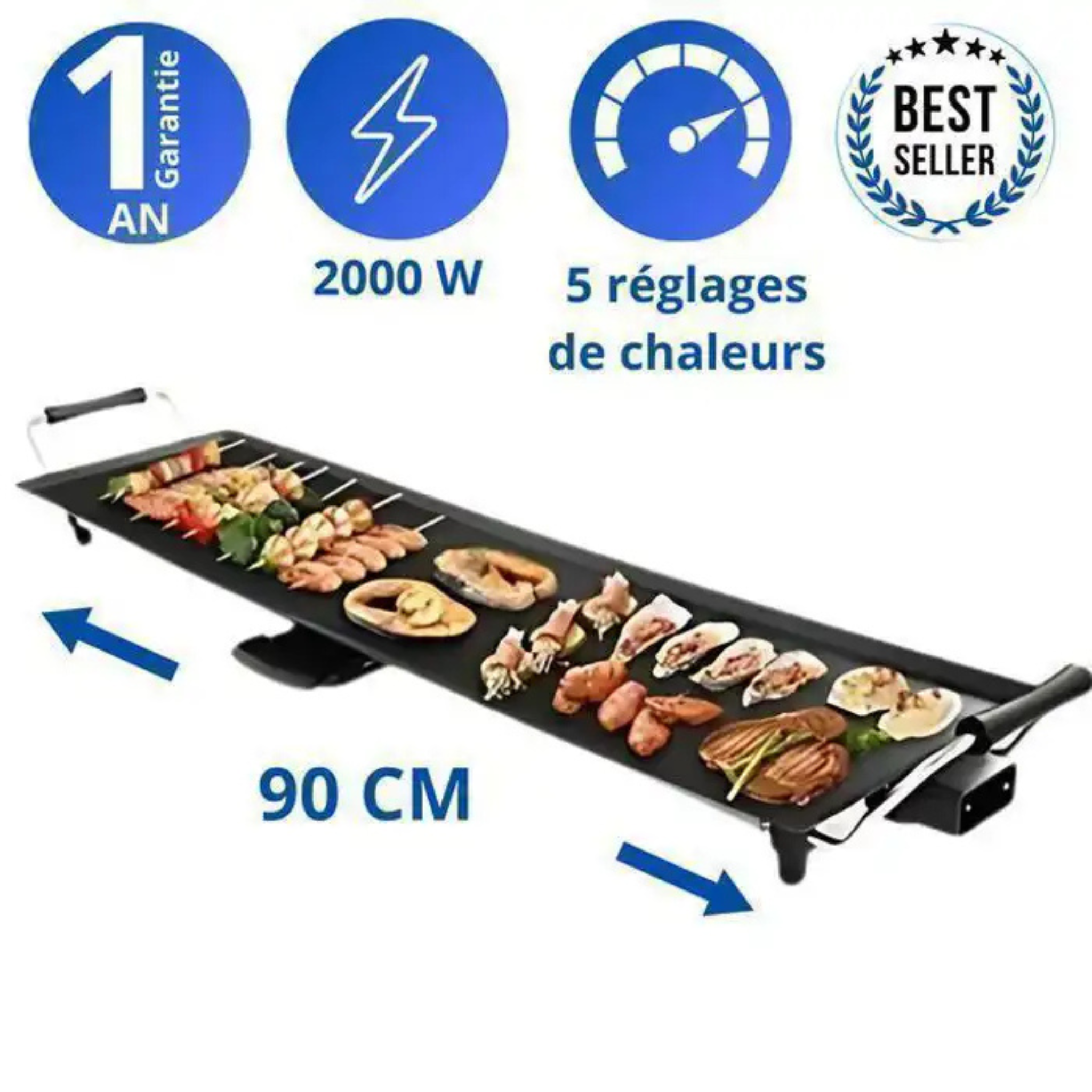 Plancha Électrique ROBOLUX 90 cm – 2000W Antiadhésive | Grill, Cuisson & Rôtissage Familial