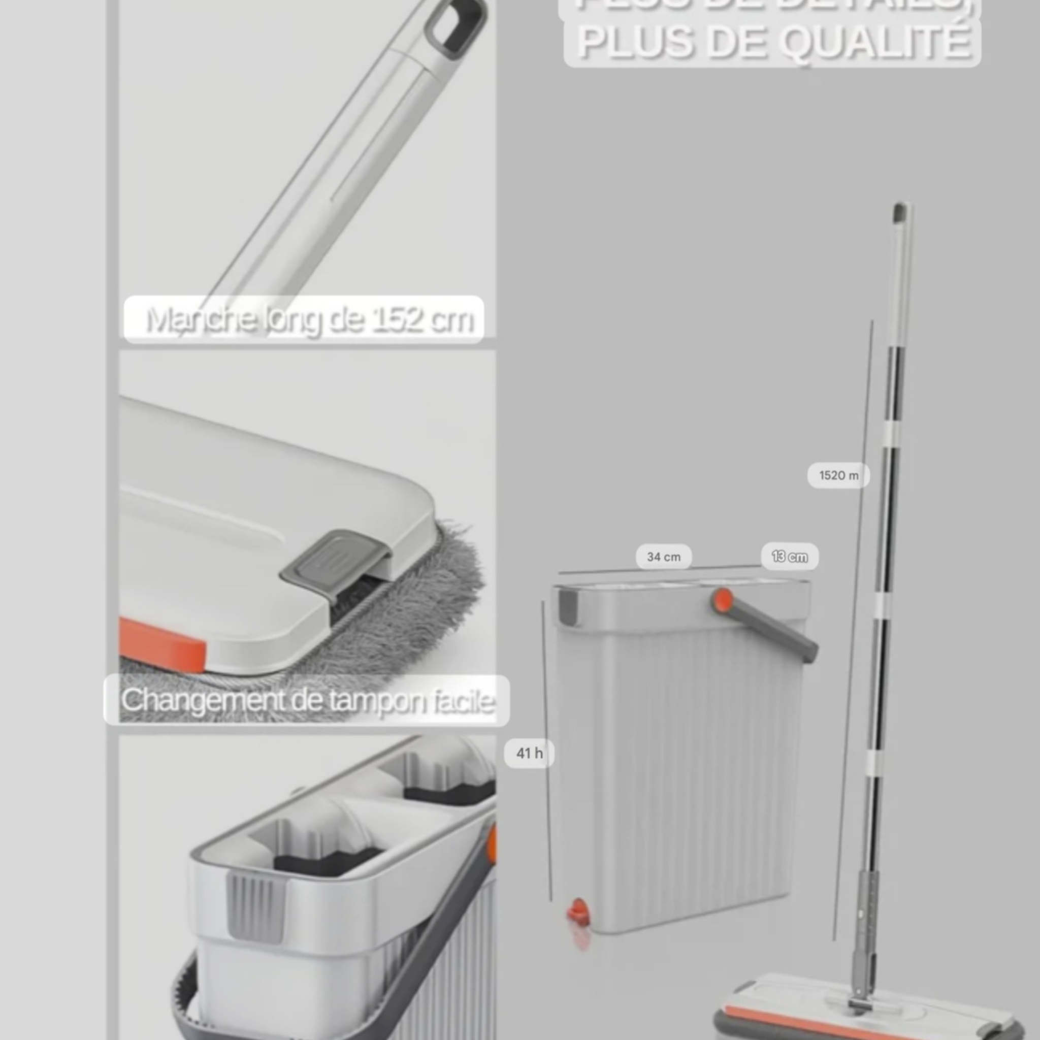 Nouveau Modèle – Balai Serpillère avec Seau d’Essorage + 7 Serpillères Lavables (Tous Sols)