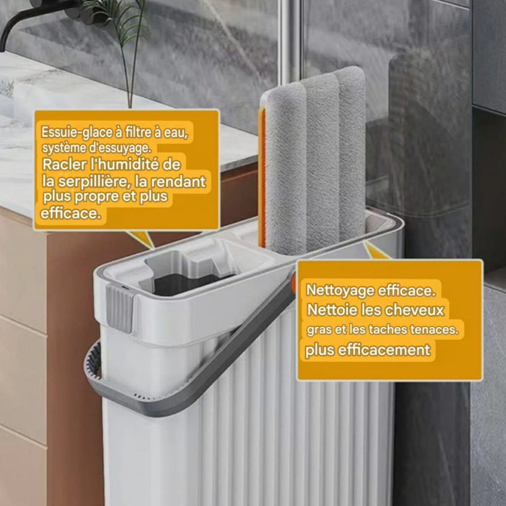 Nouveau Modèle – Balai Serpillère avec Seau d’Essorage + 7 Serpillères Lavables (Tous Sols)