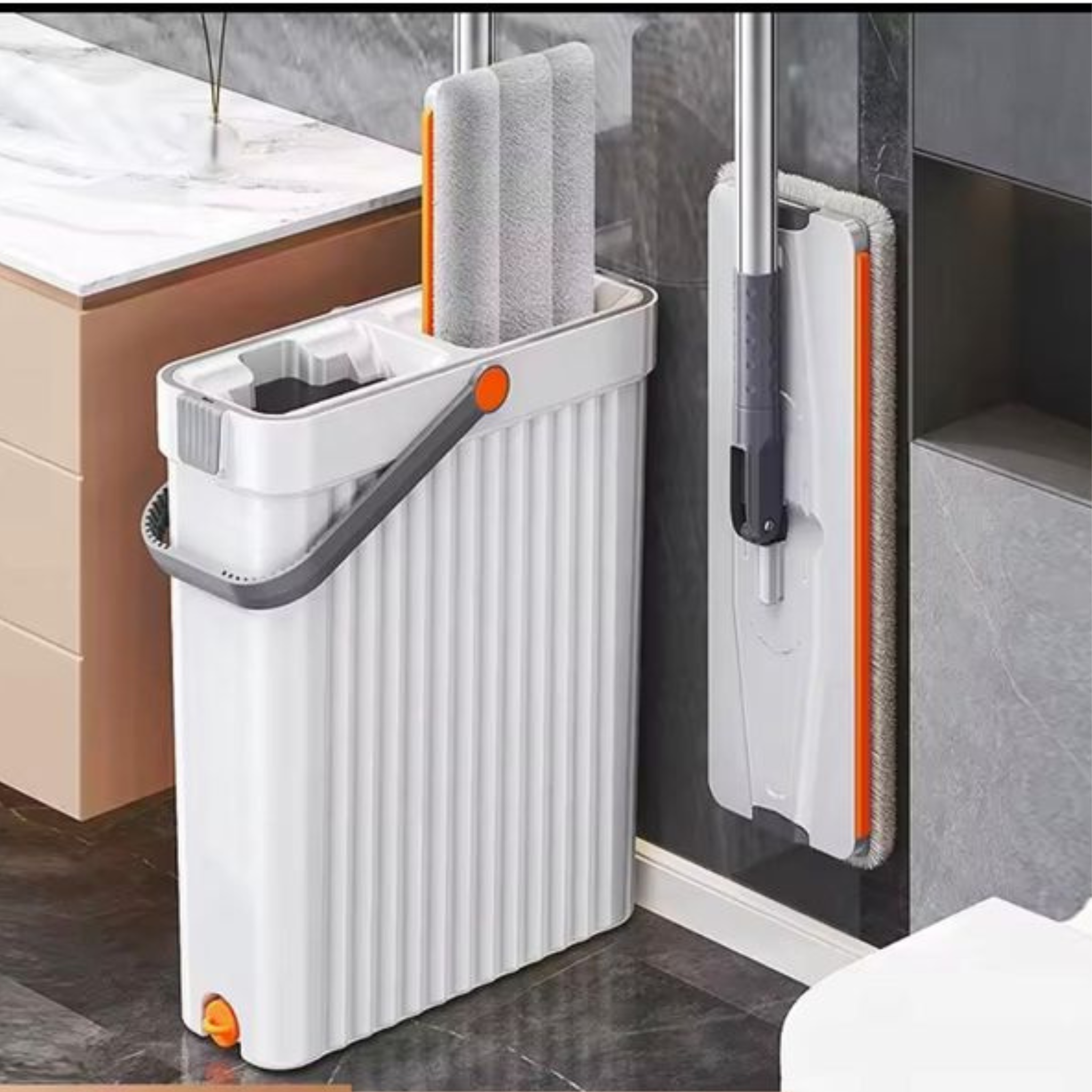 Nouveau Modèle – Balai Serpillère avec Seau d’Essorage + 7 Serpillères Lavables (Tous Sols)