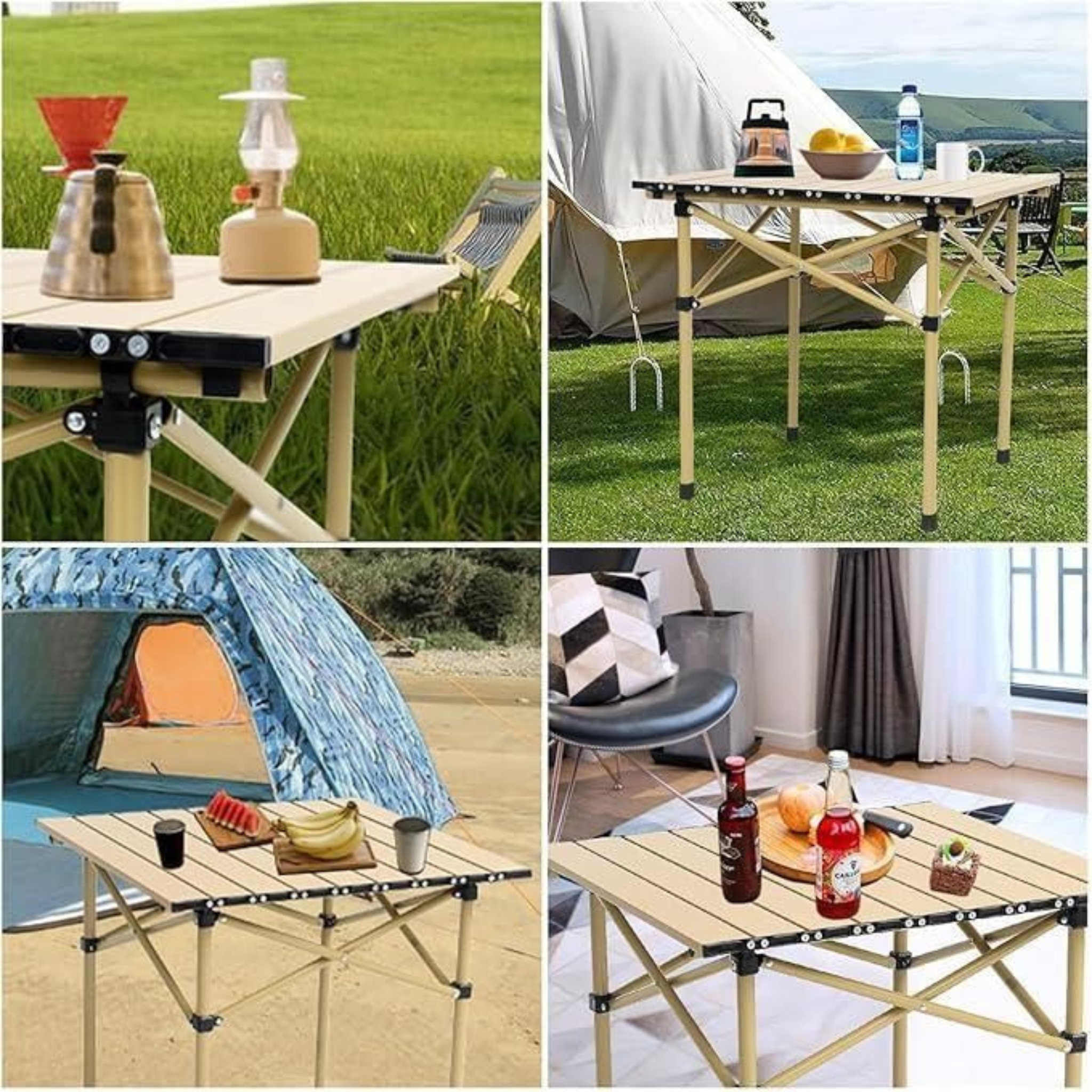 Pack Camping : Table Pliante Ultra-Stable + Chaise Confort - Noir & Beige