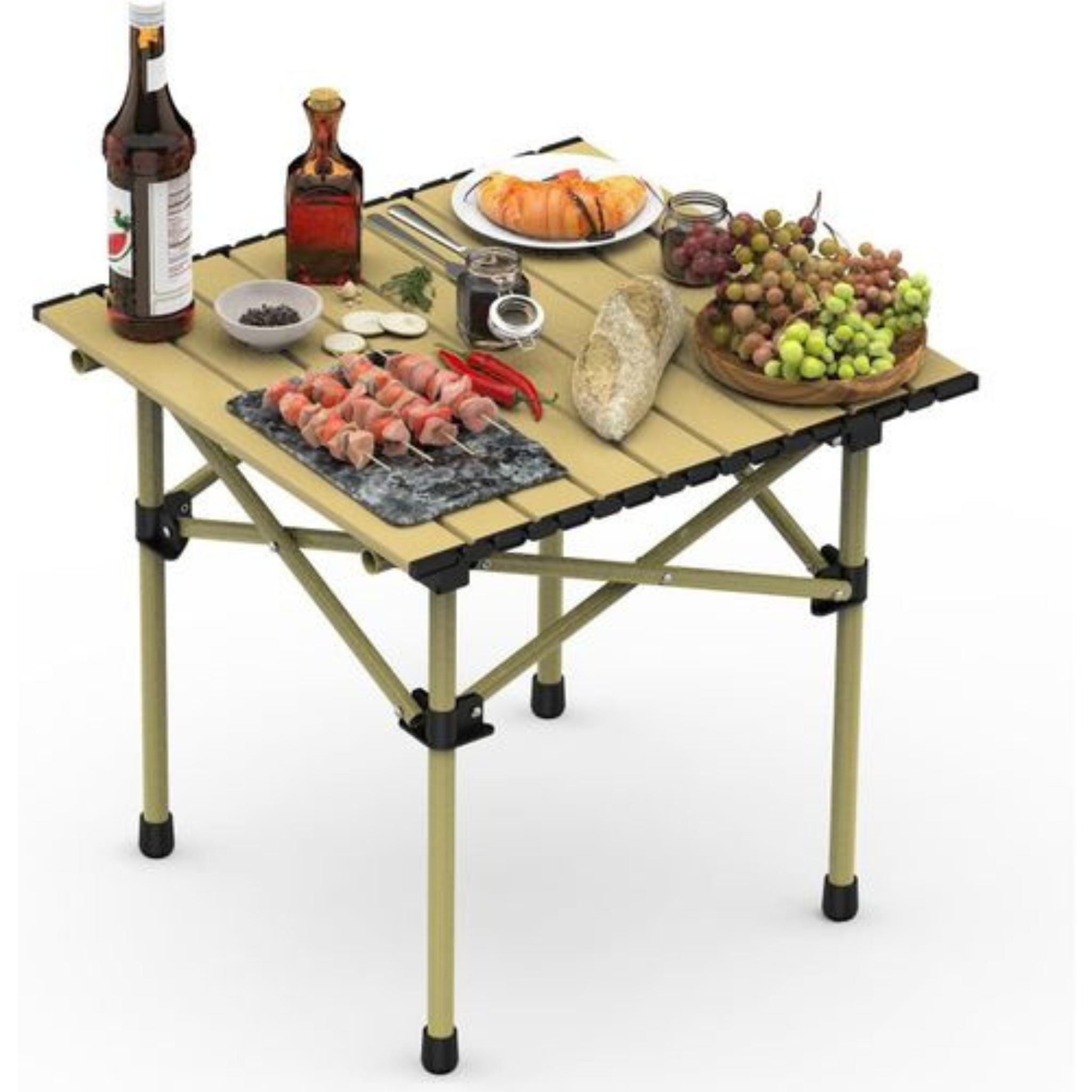 Pack Camping : Table Pliante Ultra-Stable + Chaise Confort - Noir & Beige