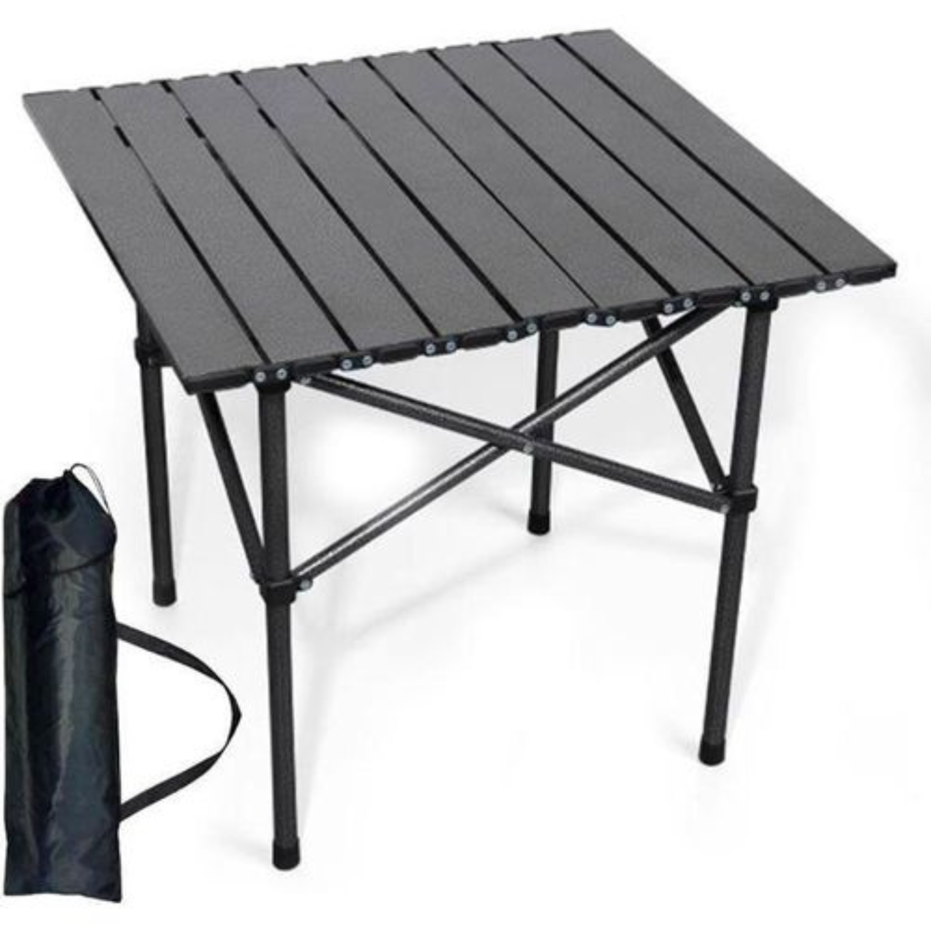 Pack Camping : Table Pliante Ultra-Stable + Chaise Confort - Noir & Beige