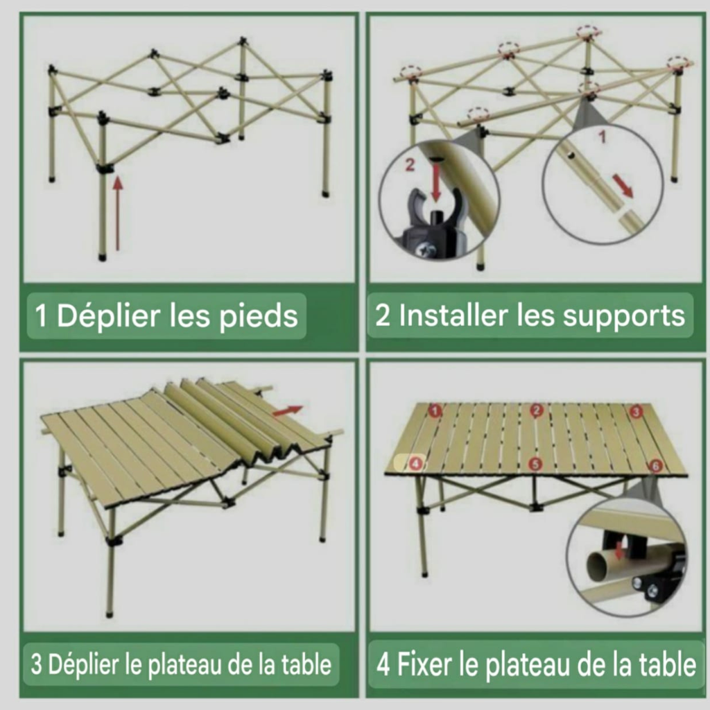Kit Camping Pliable 95x55 - Table Aluminium Renforcée + Chaises Oxford (Pack 2 ou 4 Pers