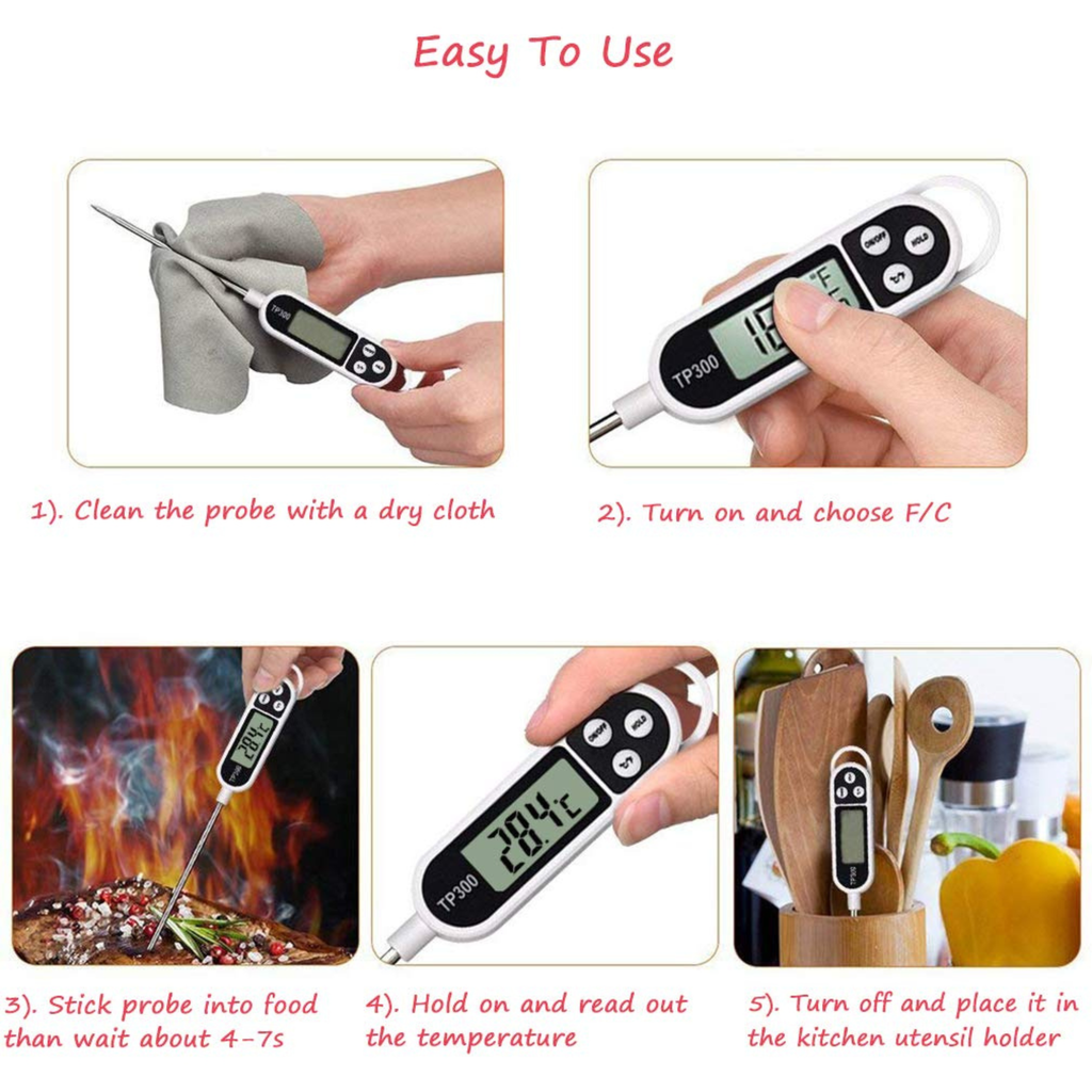 Thermomètre numérique de cuisine TP300, 1 à 10Pièces, pour eau et huile, pour la cuisson de la viande, sonde alimentaire, BBQ, four électronique, outils de cuisine