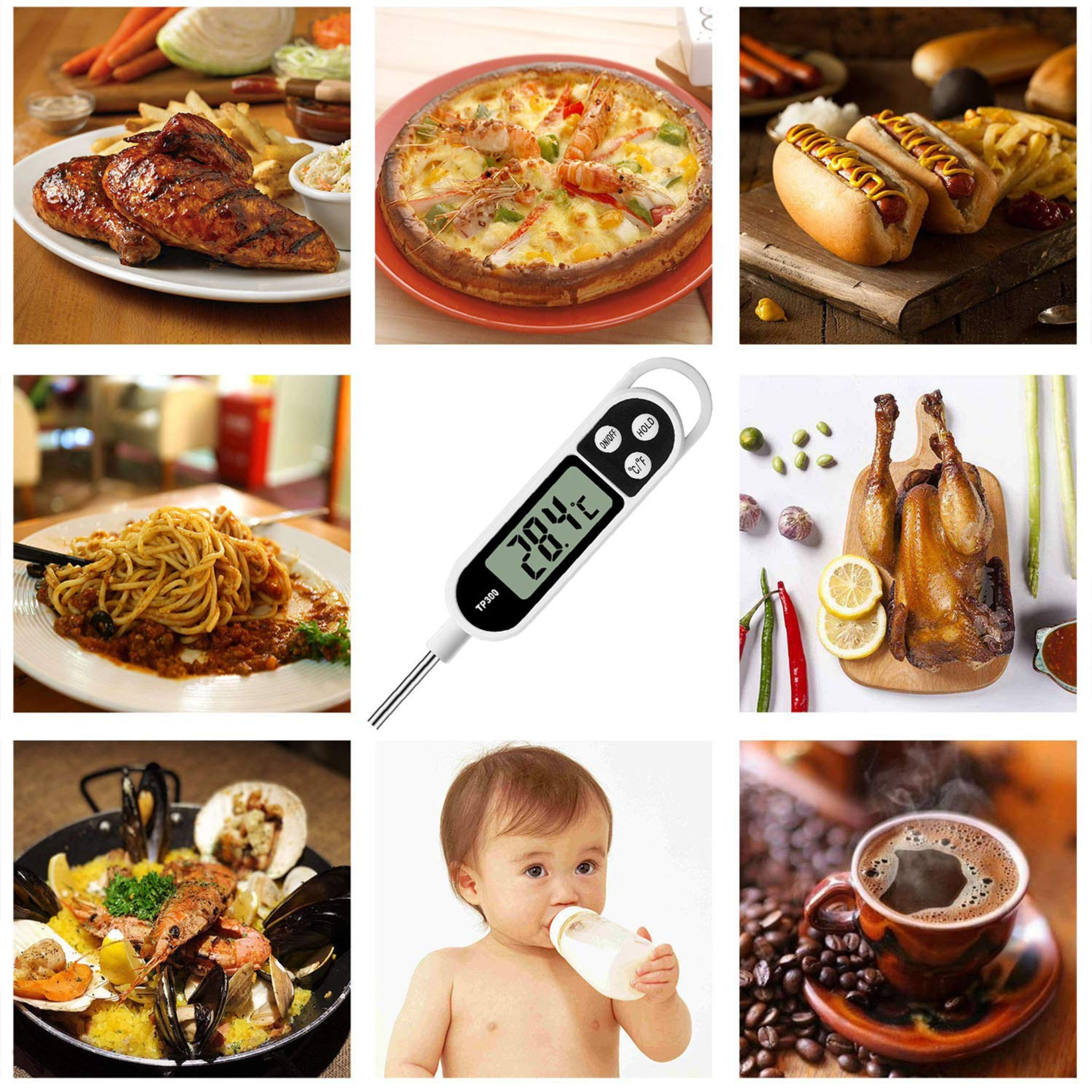 Thermomètre numérique de cuisine TP300, 1 à 10Pièces, pour eau et huile, pour la cuisson de la viande, sonde alimentaire, BBQ, four électronique, outils de cuisine