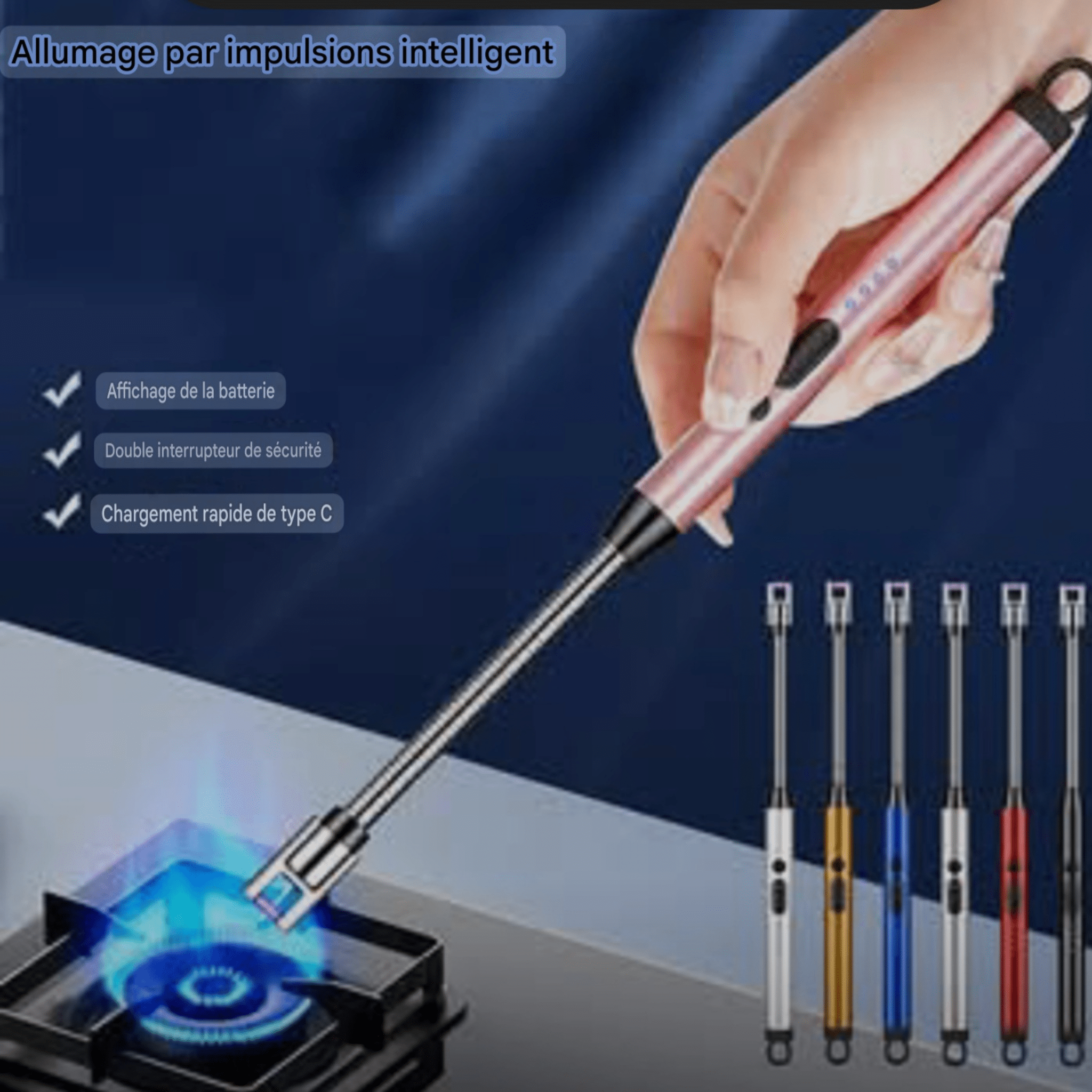 Briquet électrique rechargeable USB-C arc plasma avec LED
