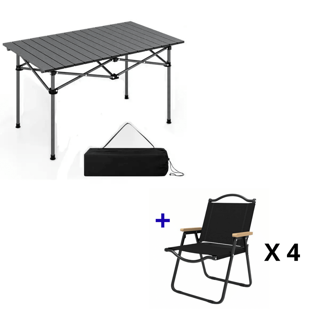 Kit Camping Pliable 95x55 - Table Aluminium Renforcée + Chaises Oxford (Pack 2 ou 4 Pers - Cuispra