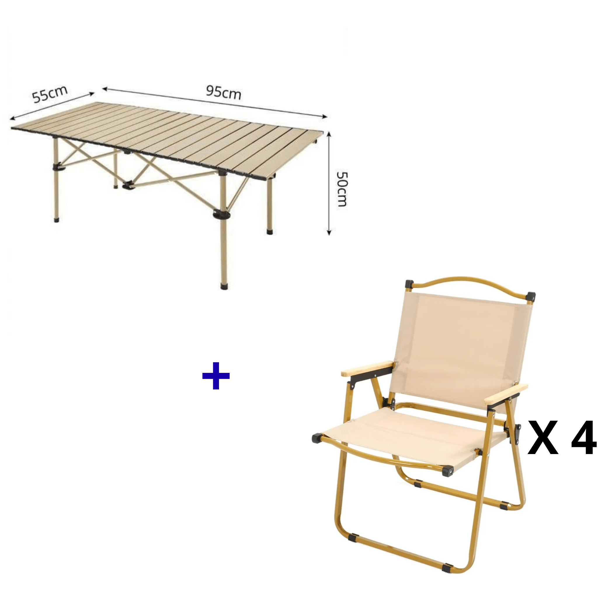 Kit Camping Pliable 95x55 - Table Aluminium Renforcée + Chaises Oxford (Pack 2 ou 4 Pers - Cuispra