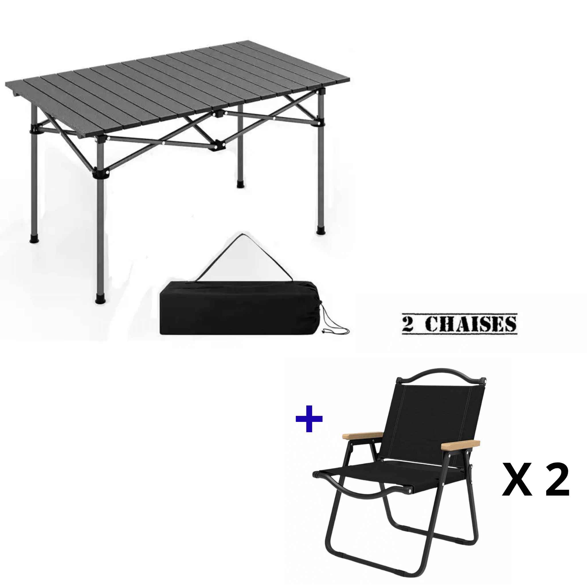 Kit Camping Pliable 95x55 - Table Aluminium Renforcée + Chaises Oxford (Pack 2 ou 4 Pers - Cuispra