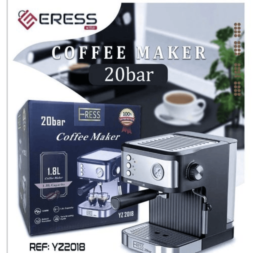 Machine à espresso 20 Bar – Inox brossé, chauffe-tasses, arrêt auto – Pour café & cappuccino maison - Cuispra