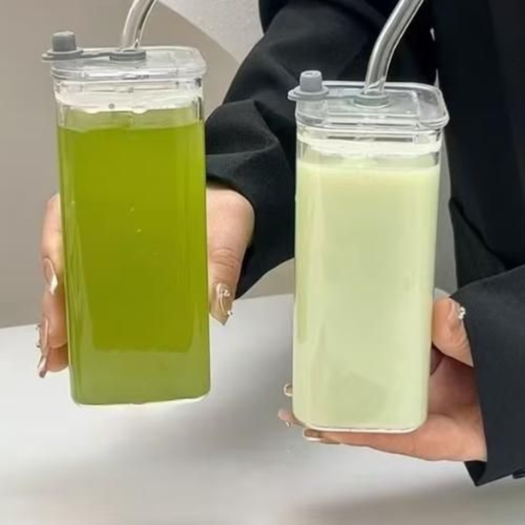 Mug Carré en Verre avec Couvercle et Paille – Élégant & Résistant - Cuispra
