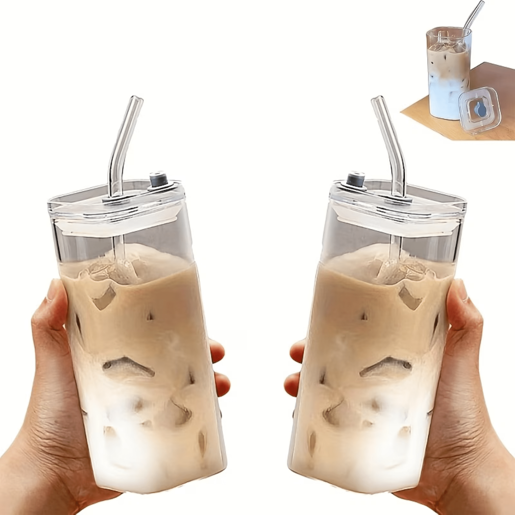 Mug Carré en Verre avec Couvercle et Paille – Élégant & Résistant - Cuispra