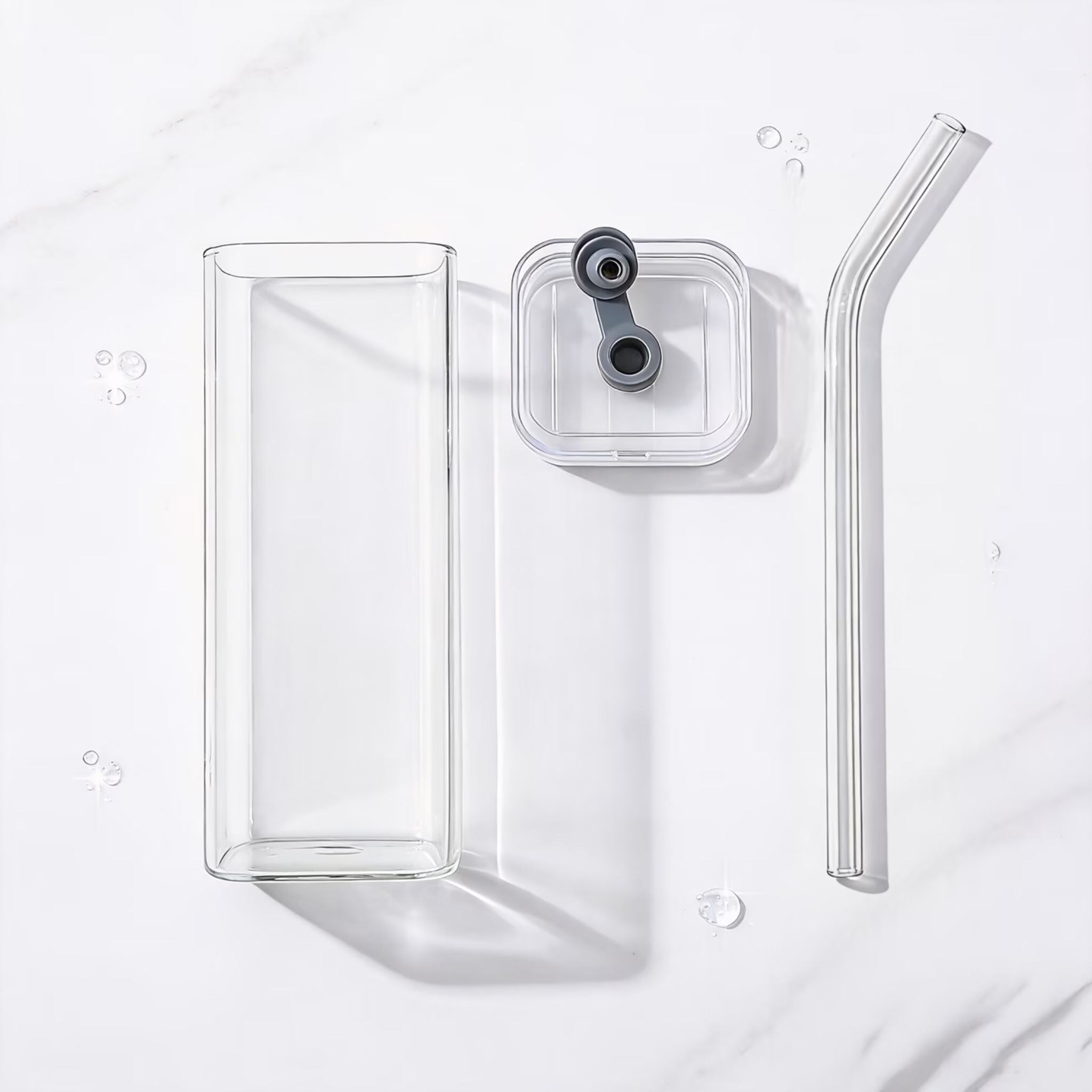 Mug Carré en Verre avec Couvercle et Paille – Élégant & Résistant - Cuispra