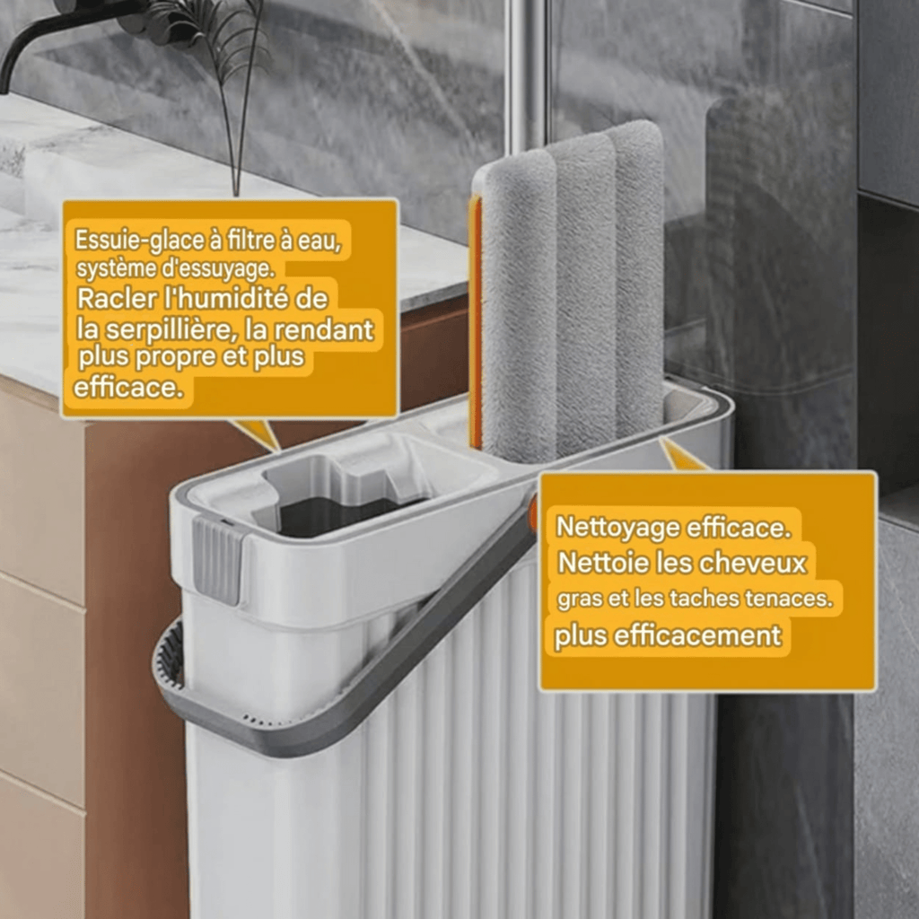 Nouveau Modèle – Balai Serpillère avec Seau d’Essorage + 7 Serpillères Lavables (Tous Sols) - Cuispra
