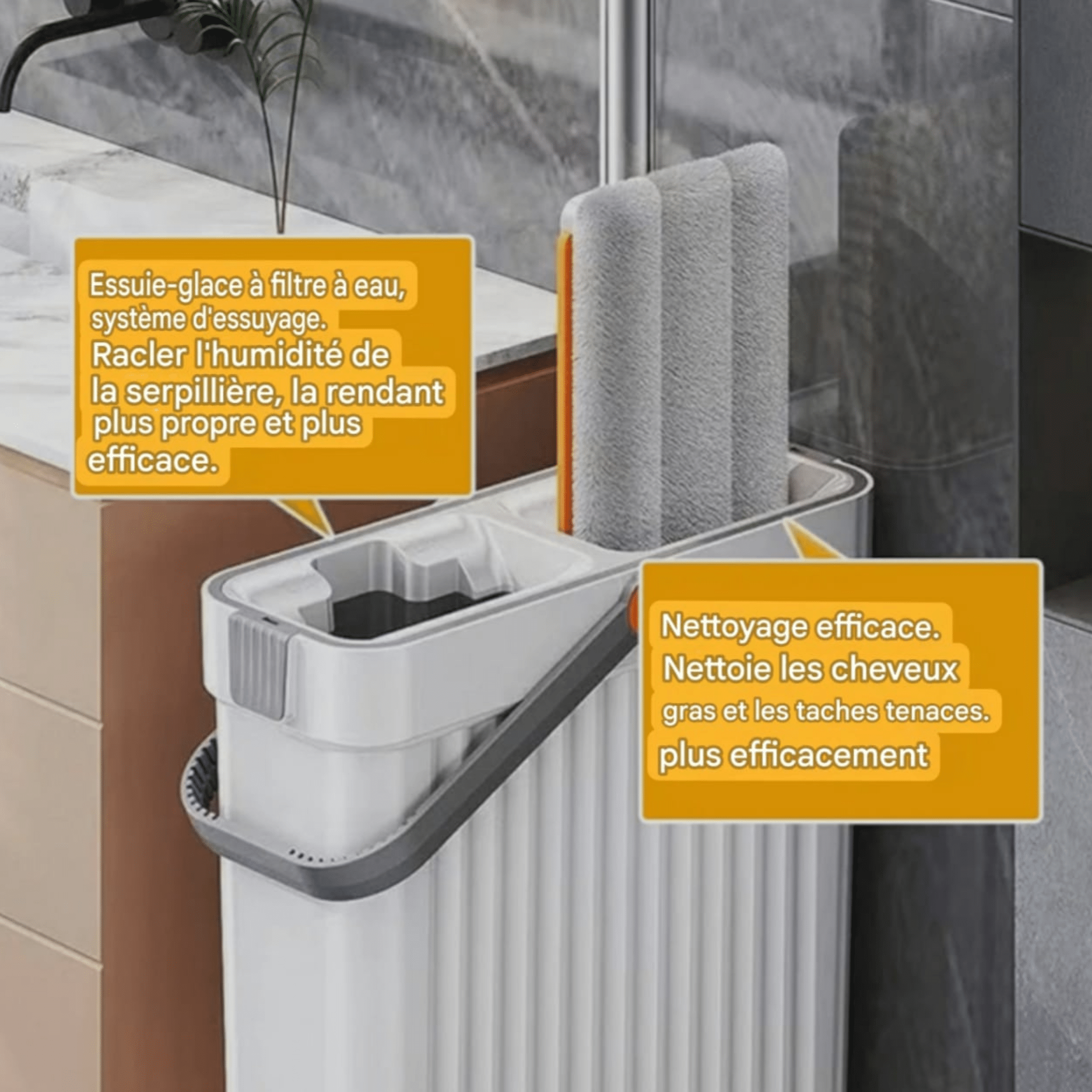 Nouveau Modèle – Balai Serpillère avec Seau d’Essorage + 7 Serpillères Lavables (Tous Sols) - Cuispra