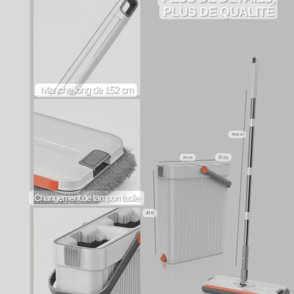 Nouveau Modèle – Balai Serpillère avec Seau d’Essorage + 7 Serpillères Lavables (Tous Sols) - Cuispra