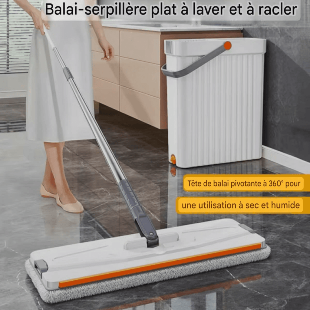 Nouveau Modèle – Balai Serpillère avec Seau d’Essorage + 7 Serpillères Lavables (Tous Sols) - Cuispra