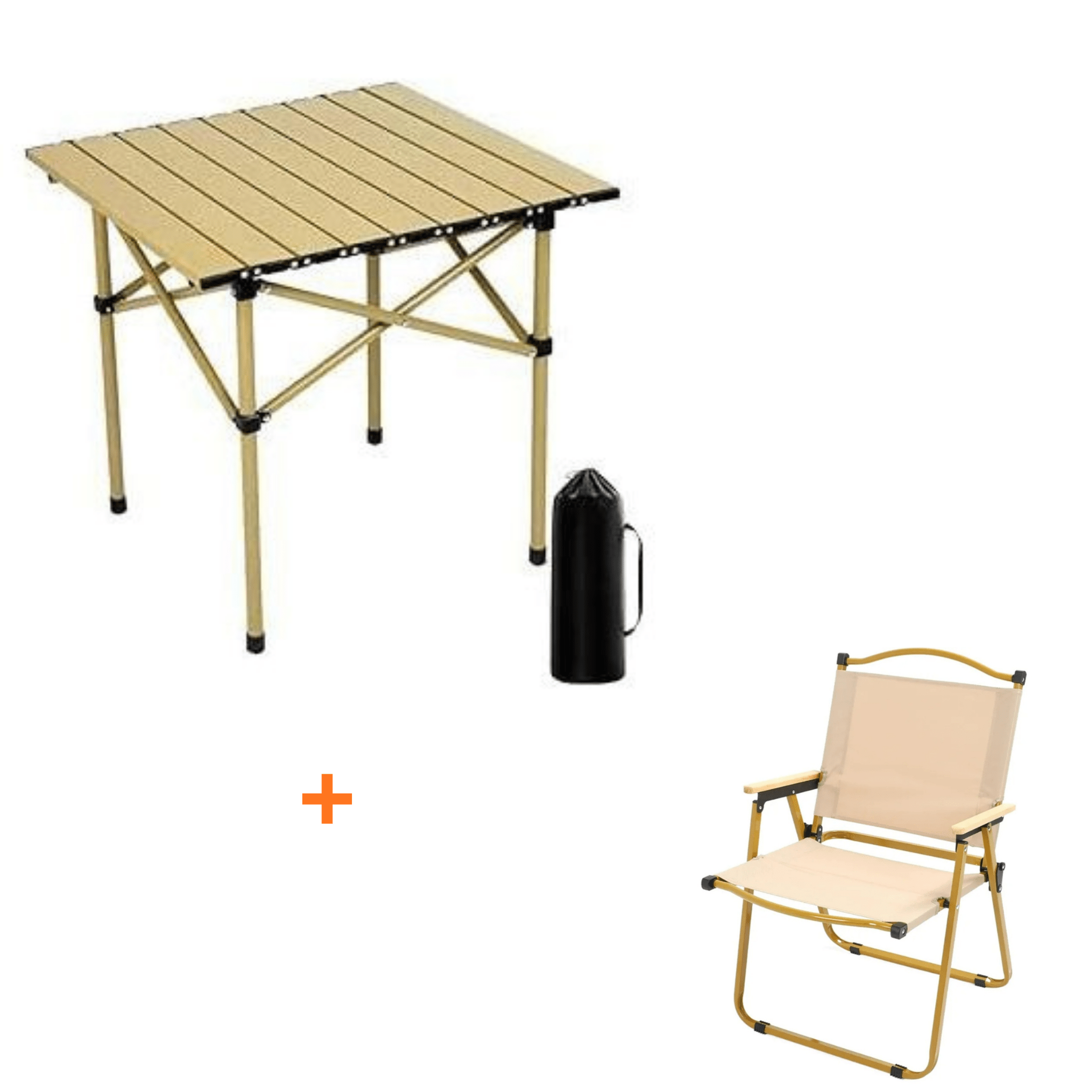 Pack Camping : Table Pliante Ultra-Stable + Chaise Confort - Noir & Beige - Cuispra