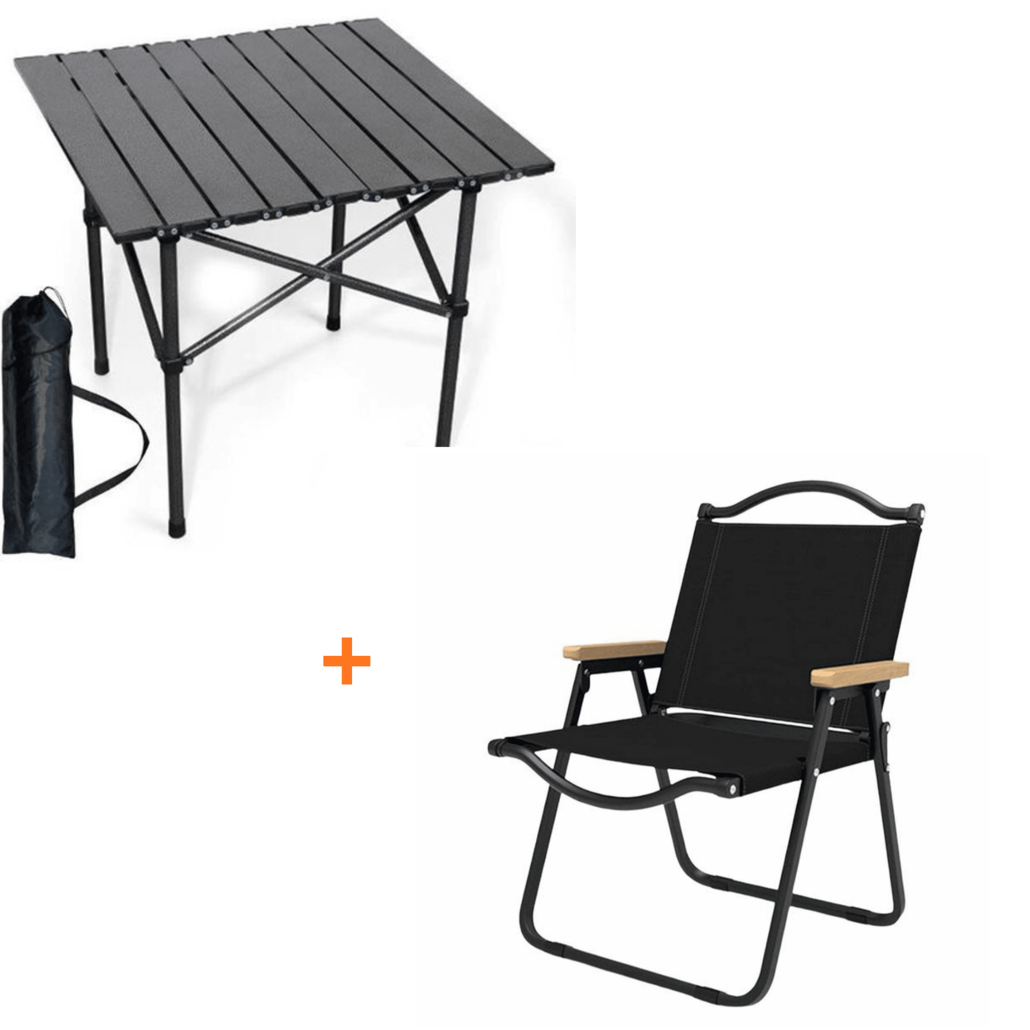Pack Camping : Table Pliante Ultra-Stable + Chaise Confort - Noir & Beige - Cuispra