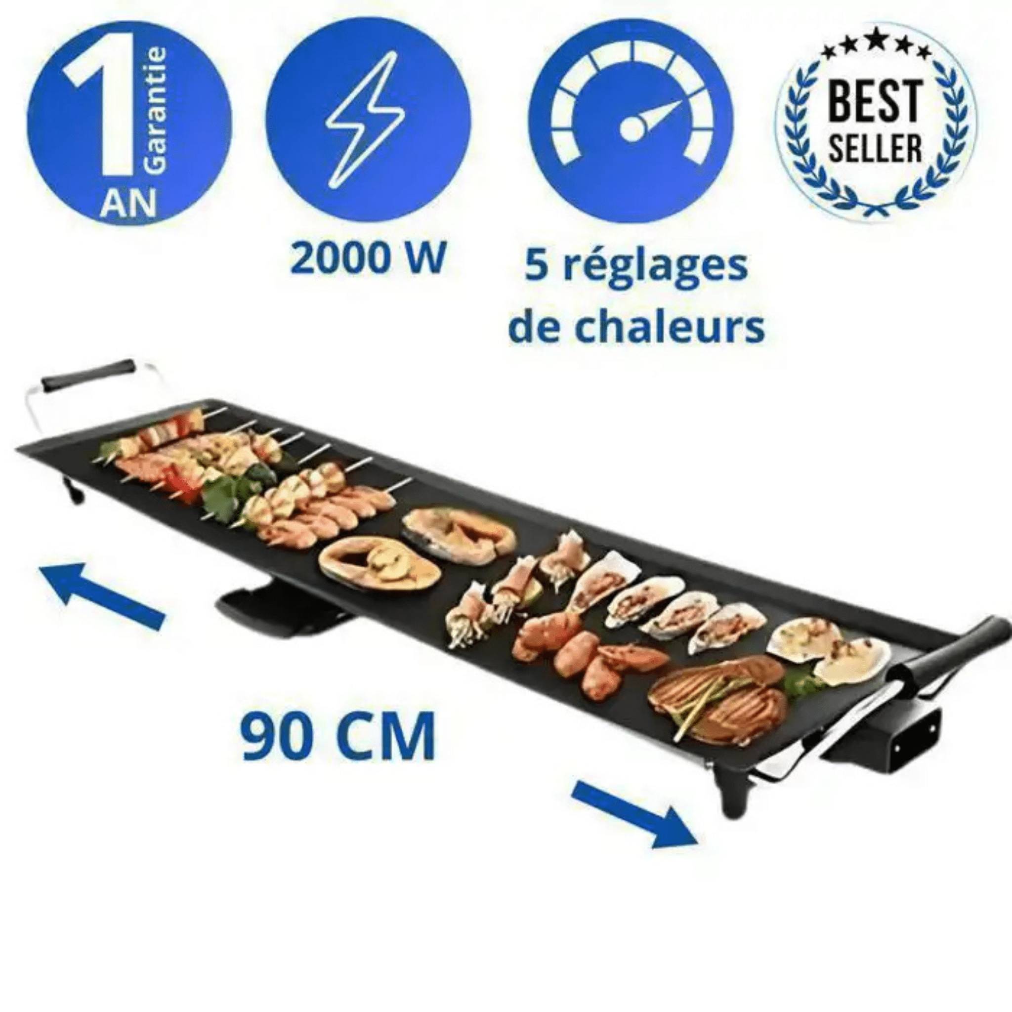 Plancha Électrique ROBOLUX 90 cm – 2000W Antiadhésive | Grill, Cuisson & Rôtissage Familial - Cuispra