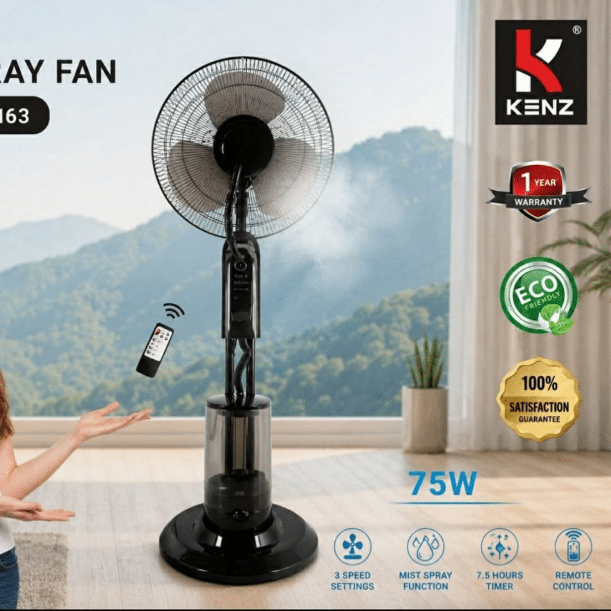 Ventilateur Brumisateur Haute Puissance 75W - Réservoir 3.2L, Télécommande et Minuterie 7.5h - Cuispra