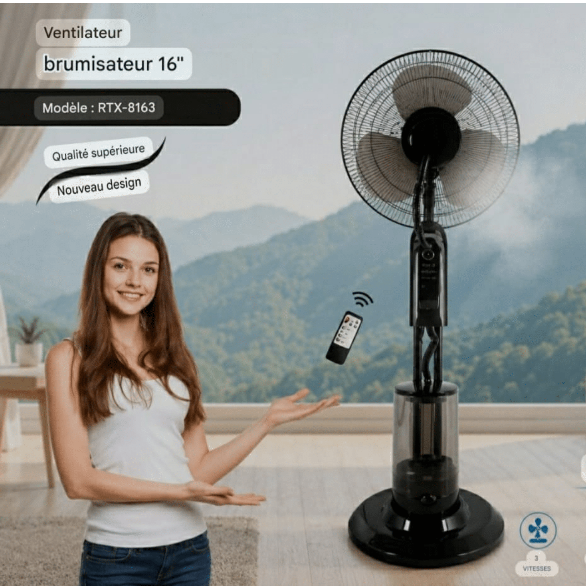 Ventilateur Brumisateur Haute Puissance 75W - Réservoir 3.2L, Télécommande et Minuterie 7.5h - Cuispra